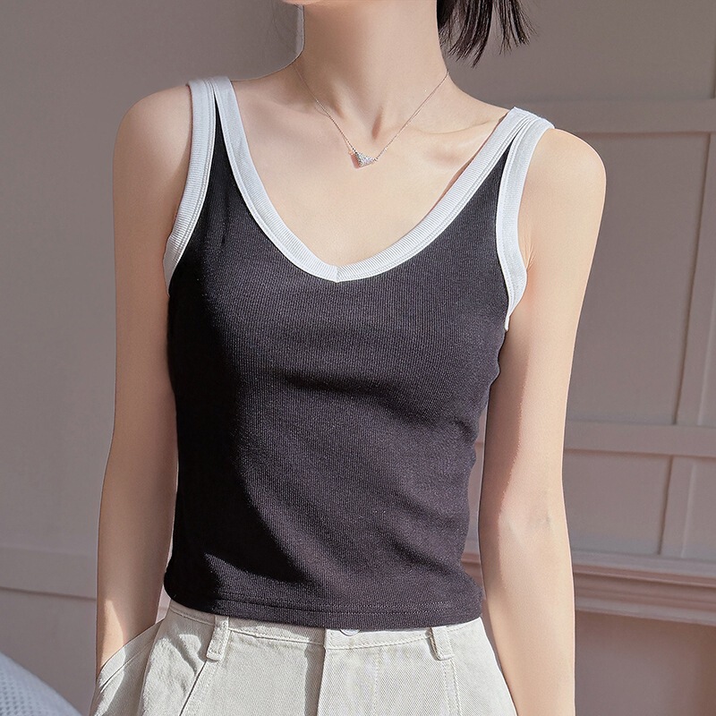 2026 Spring and Summer New Cotton V-Neck Knitted Camisole Color-Blocked Sleeveless Pullover Inner Layering Top 2026 Spring and Summer New Cotton V-Neck Knitted Camisole Color-Blocked Sleeveless Pullover Inner Layering Top