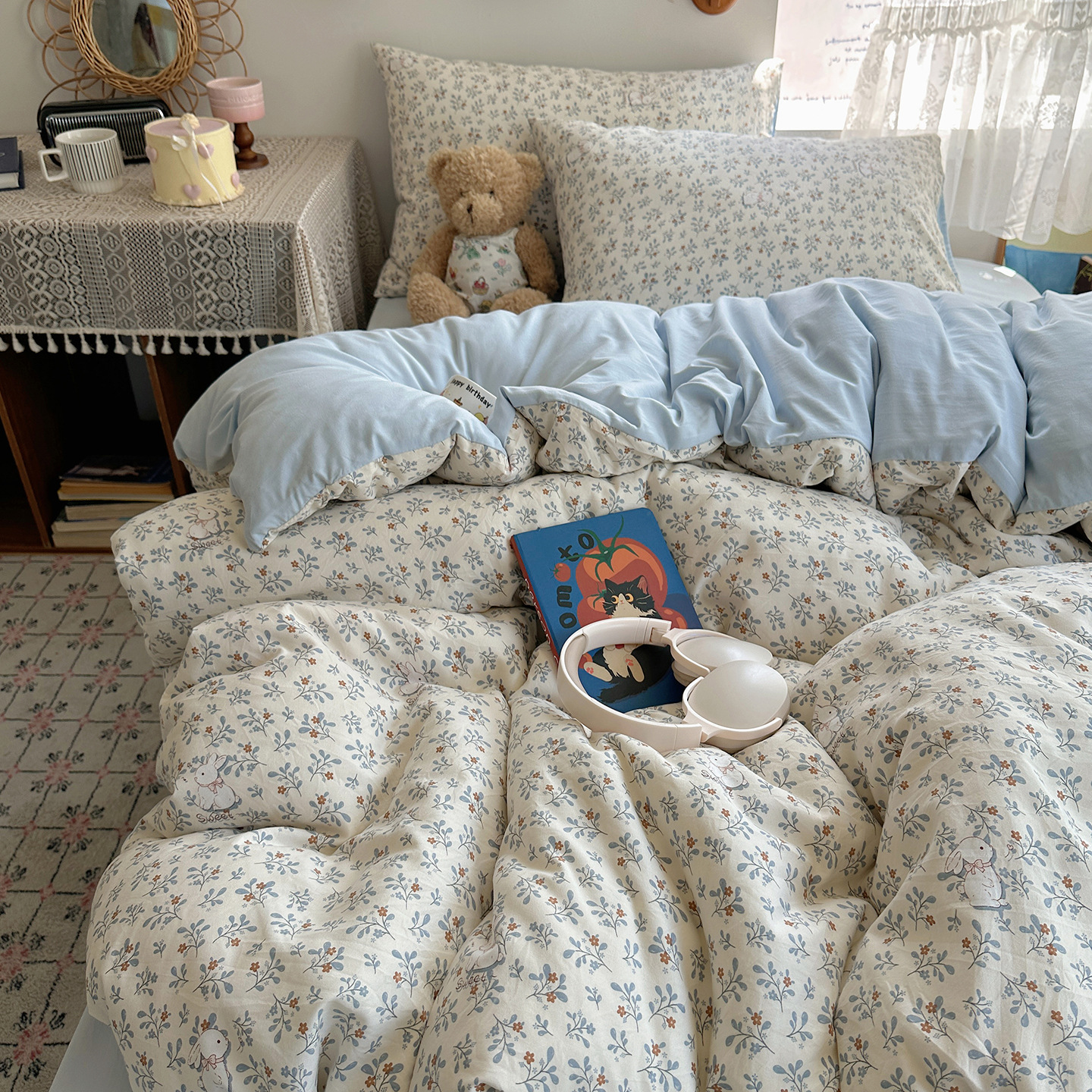 超柔A类母婴级水洗棉四件套小清新纯棉ins床单被套学生宿舍三件套