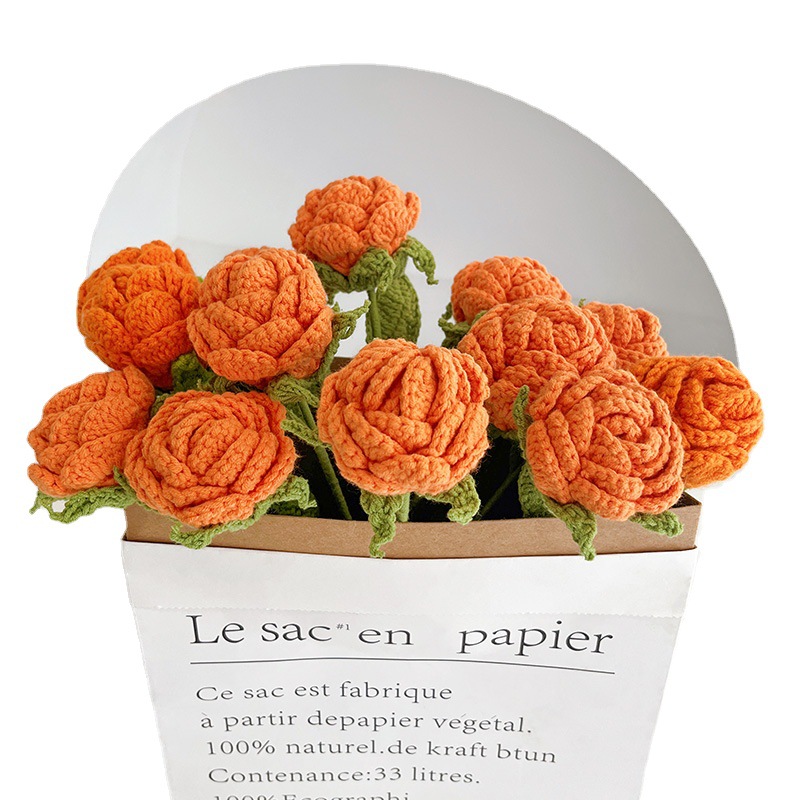 Día de San Valentín lana tejida a mano ramo acabado eterna flor artificial Rosa gancho tejida flor pareja regalo