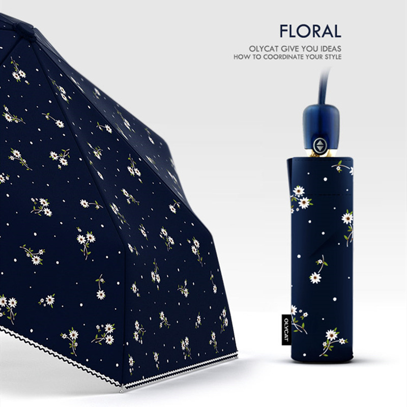 Olycat small fresh pastoral floral automatic three -fold vinyl…