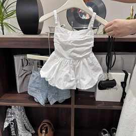 女童夏季新款韩版设计感背心甜美荷叶边裙摆上衣休闲外出吊带衣裙