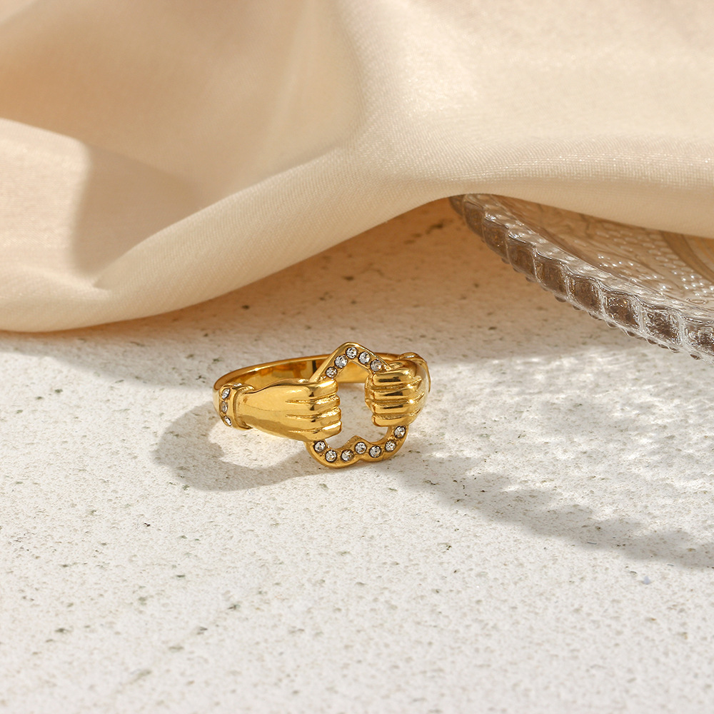 Fashion Hip Hop Plated 18K Heart Hollow Stainless Steel Ring