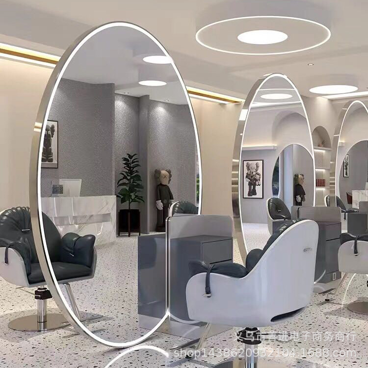 Espejo de Peluquería Inteligente con Luz LED de Metal Ovalado para Salón de Belleza image 5