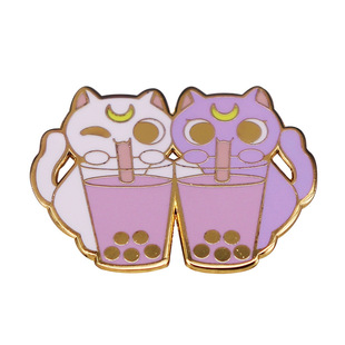 Cute Cat Drinks Bubble Tea Brooch Sailor Warrior Inspiration Badge