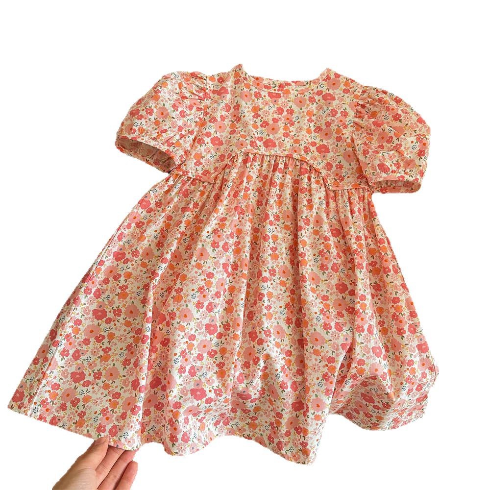 Xianning siete niños coreano vestido floral verano nuevo estilo femenino vestido de princesa estampado de flores de algodón extranjero