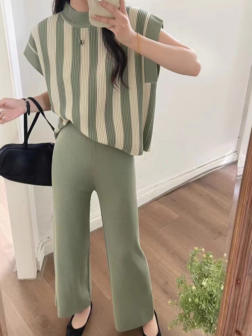 2 Pieces Set Quantity Daily Women's Casual Elegant Stripe Polyester Pant Co-ord Set Pants Sets