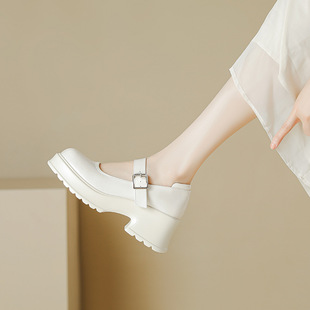 Sweet Cool Style Mary Jane Shoes Women's 2023 New Thick Heel High Heel Women's Single-Layer Shoes Retro All-Match Thick Sole Small Leather Shoes