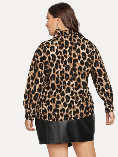 loose and thin leopard print long-sleeved shirt NSCX55324