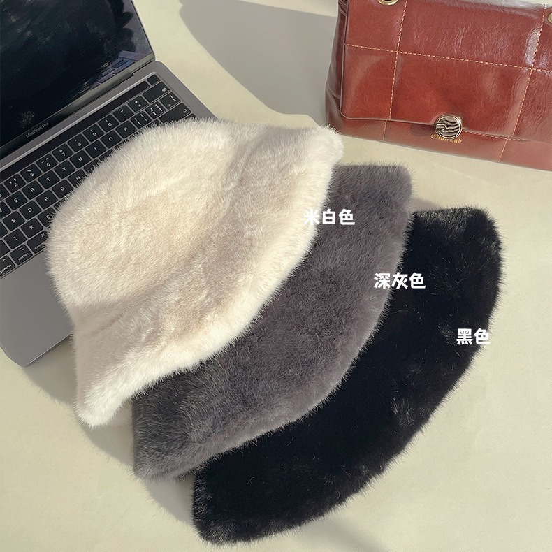 外贸爆款仿貂毛毛绒帽子秋冬保暖加厚高品质渔夫帽盆帽显脸小帽子|undefined