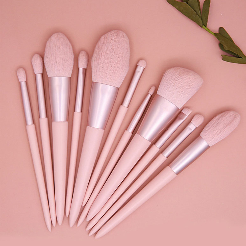 Juego completo de brochas de maquillaje rosas al por mayor, brocha para rubor, herramientas de belleza, 11 piezas, color albaricoque macaron, brocha para sombra de ojos de celebridad de internet