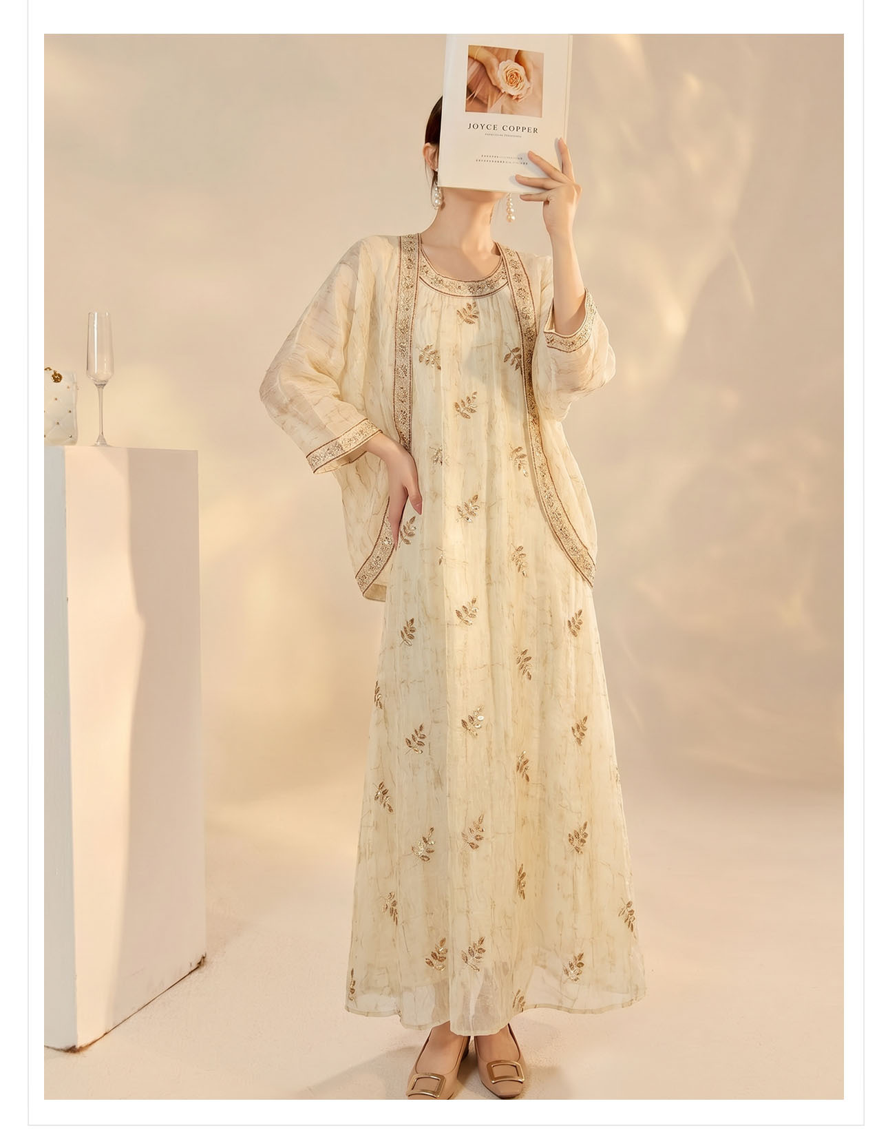 Bộ cardigan thêu đính cườm và đầm phong cách nữ tính — bộ đồ, Trang phục, Áo khoác chi tiết 14