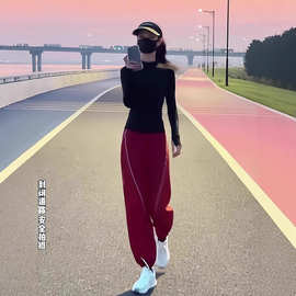 运动套装女小个子2025年春季新款黑色圆领修身显瘦卫衣两件套女装