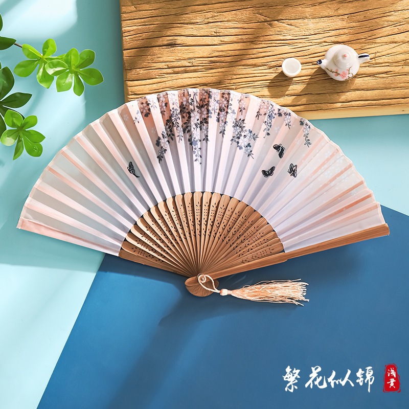 Ventilador Ventilador plegable Estilo chino Estilo antiguo Estilo japonés Mujer borla Verano Niños Plegable portátil Baile Hanfu Mini ventilador