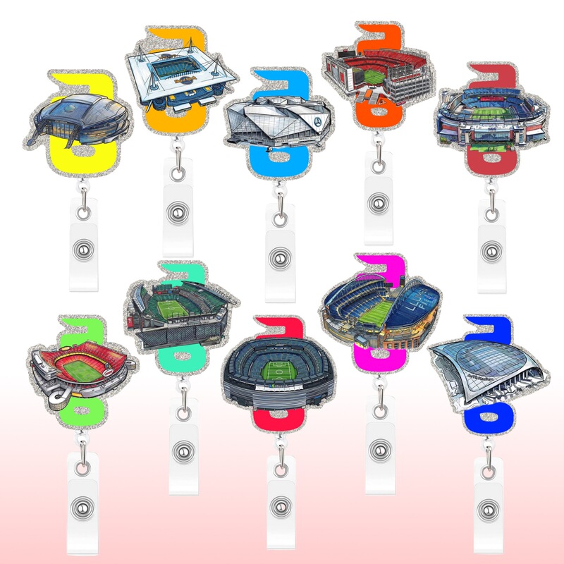 Football Stadium Acrylic Retractable Glitter Badge Holder Fan Merchandise Nurse Badge Holder Clip Football Stadium Acrylic Retractable Glitter Badge Holder Fan Merchandise Nurse Badge Holder Clip