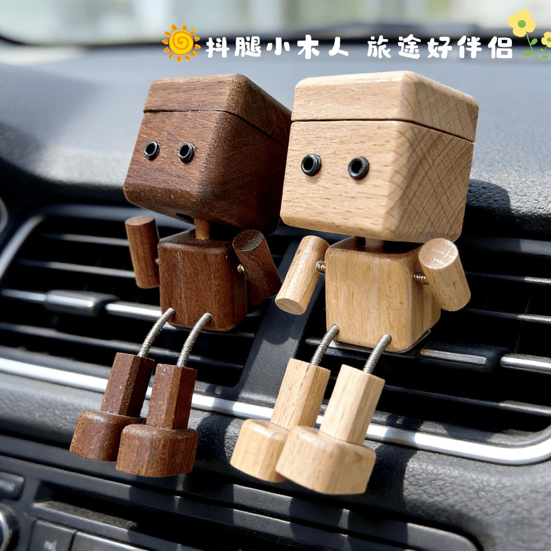Car-Mounted Robot Wooden Ornament for Air Vent, Creative Decoration, Cute Robot Car Interior Accessory, Tiktok Trending Model