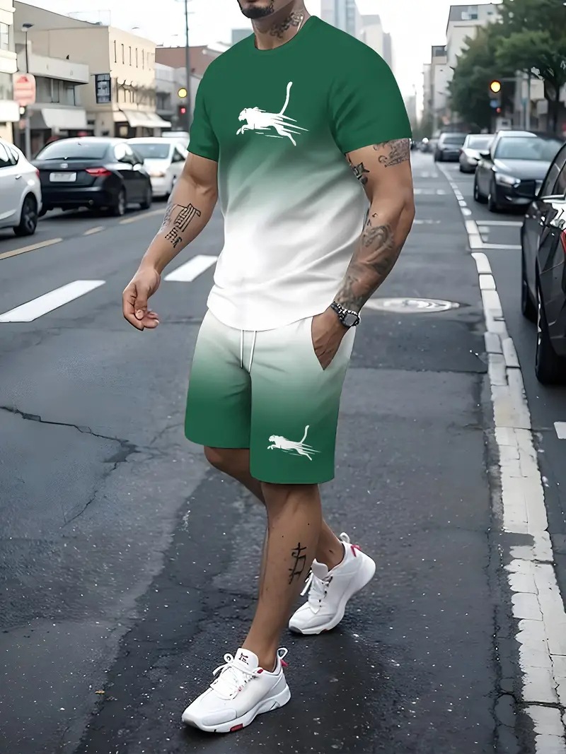 Completo estivo da uomo composto da due pezzi: camicia a maniche corte sottile e ampia e magliette taglie forti e pantaloncini abbinati Mingshi_voghion.com