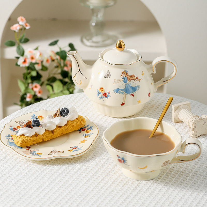 Alice Series French Exquisite Coffee Afternoon Tea Household Teapot Set Ceramic British Cartoon Gift Box Wholesale Alice Series French Exquisite Coffee Afternoon Tea Household Teapot Set Ceramic British Cartoon Gift Box Wholesale