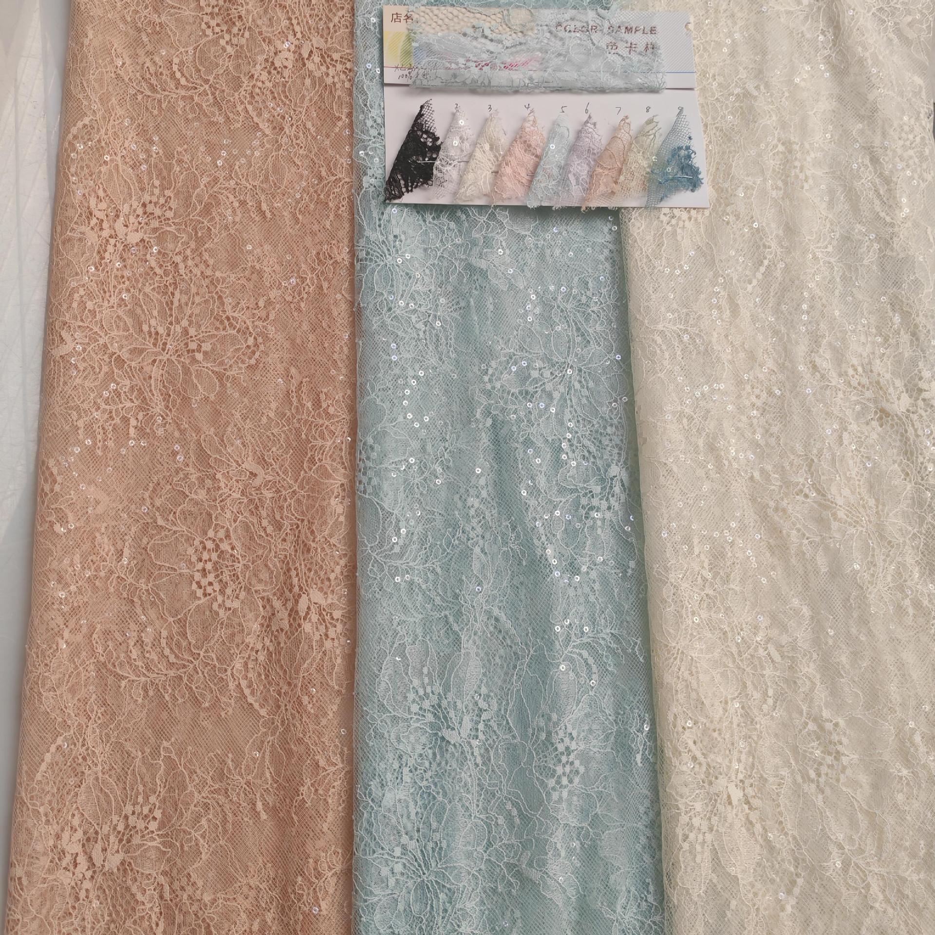 热卖款~时尚大气款锦纶无弹大花叶剪线蕾丝水晶片绣片 裙装等面料