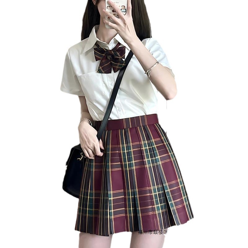 오리지널 BAI MING JK 유니폼 원피스 여름 일본 대학 스타일 짧은 소매 스커트 여성 클래스 원피스 JK 풀 세트