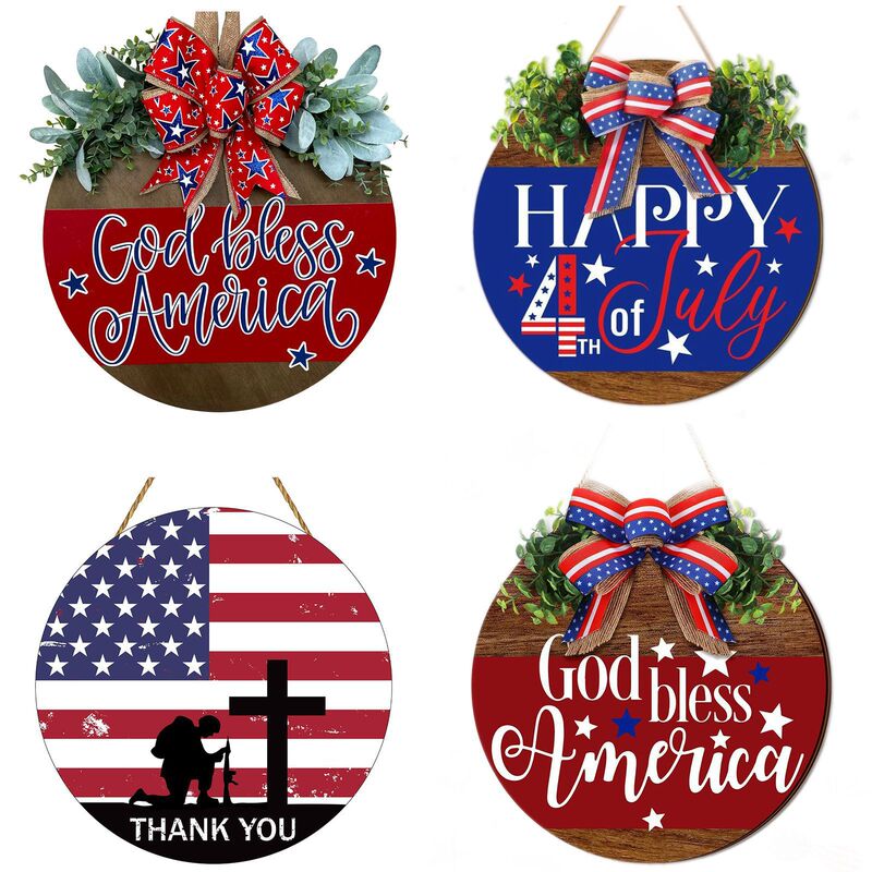 2025 Cross-Border New Hot-Selling Product American Independence Day Wooden Door Sign Wooden Crafts Flag Decoration Hanging Sign