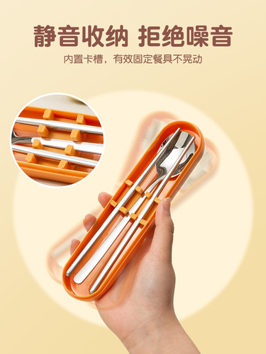 Dual-Handle Portable Utensil Set Box 304 Stainless Steel Chopsticks and Spoons Student Set Two-Piece Storage Box Wholesale