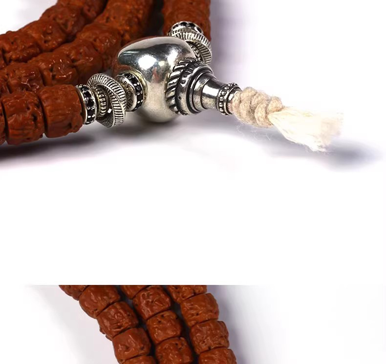 Xizang-Style Vintage Silver Red-Green Gemstone Inlaid Dark Night Universal Shaft Spacer Beads DIY Jewelry Bracelet Necklace Accessories