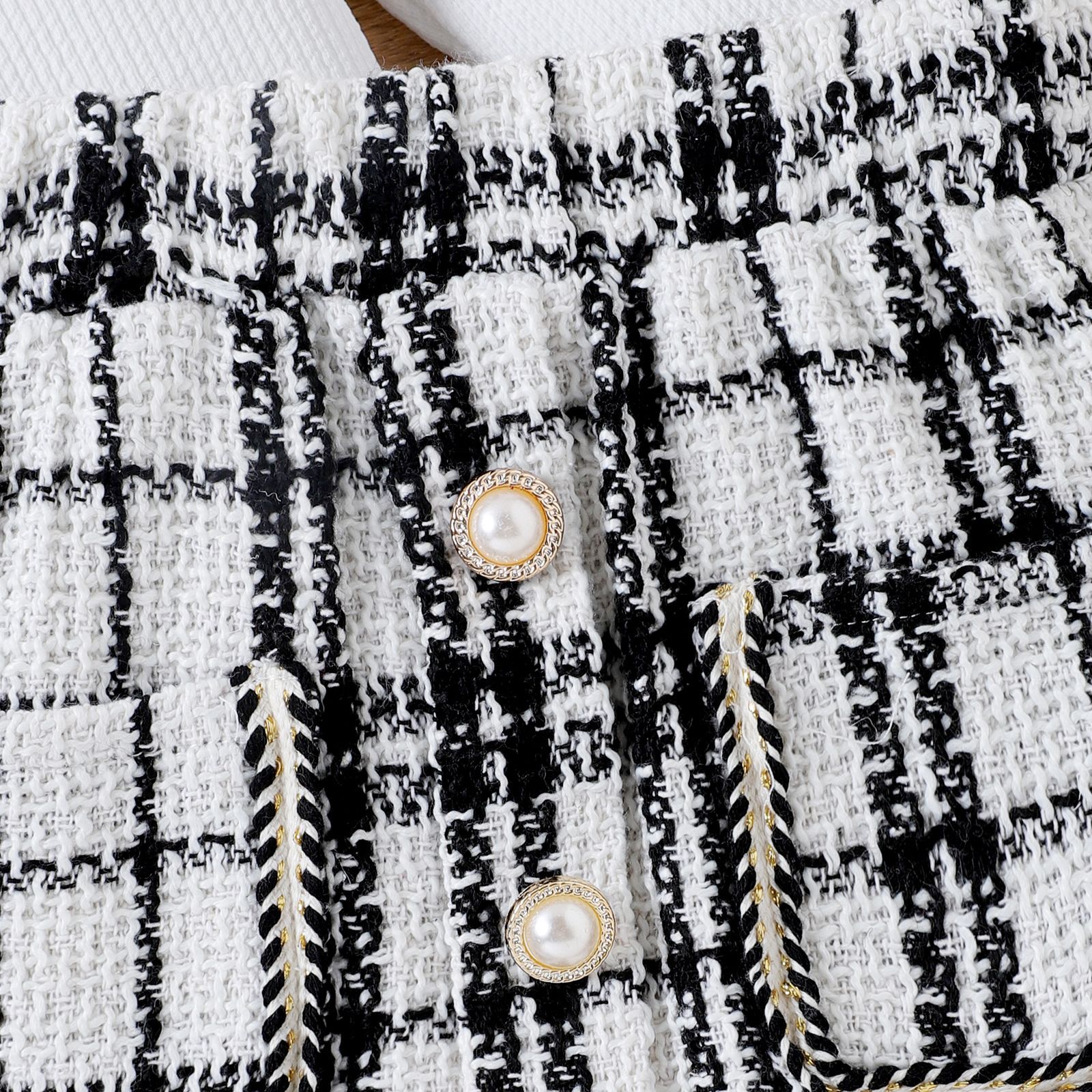 Autumn winter medium-sized children's with high collar cotton top, small fragrant checkered short skirt, and hat three_voghion.com