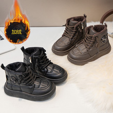 中大童棉鞋2024冬季新侧拉链英伦风加绒经典马丁靴中筒百搭皮短靴