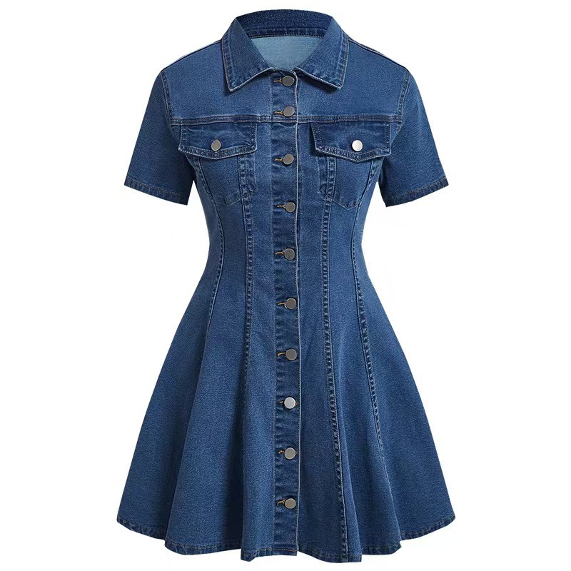 Women's Clothing Women's Denim Short Sleeved Cardigan Dress European American Fashion For Formal & Casual For Women_ecoleips.com