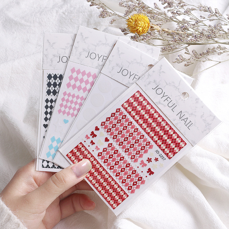 Red popularidad explosiva tablero de ajedrez impermeable cuadrícula mil pájaros cuadrícula pegatinas de uñas decoración de pequeños patrones de accesorios de uñas
