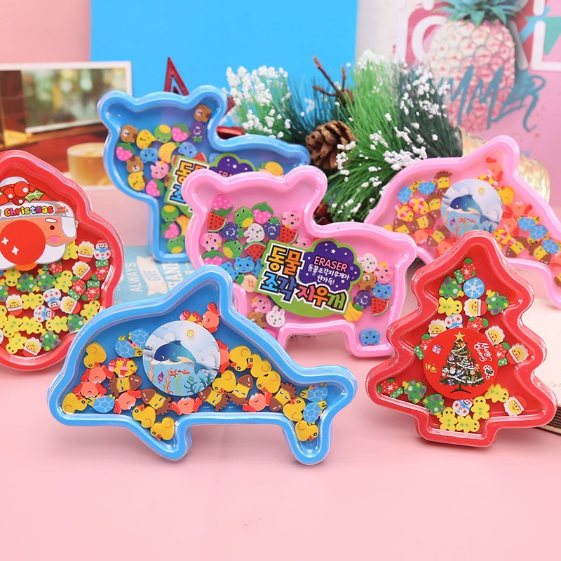 Мультфильм лоток ластик милый творческий детский маленький ластик студент награда подарок Рождественская елка ластик оптом