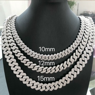 Cuban Chain Necklace Men's Collarbone Chain Silver Plated Mosane 15mm Jewelry 925 Silver Hip Hop Mosane Necklace for Men and Women