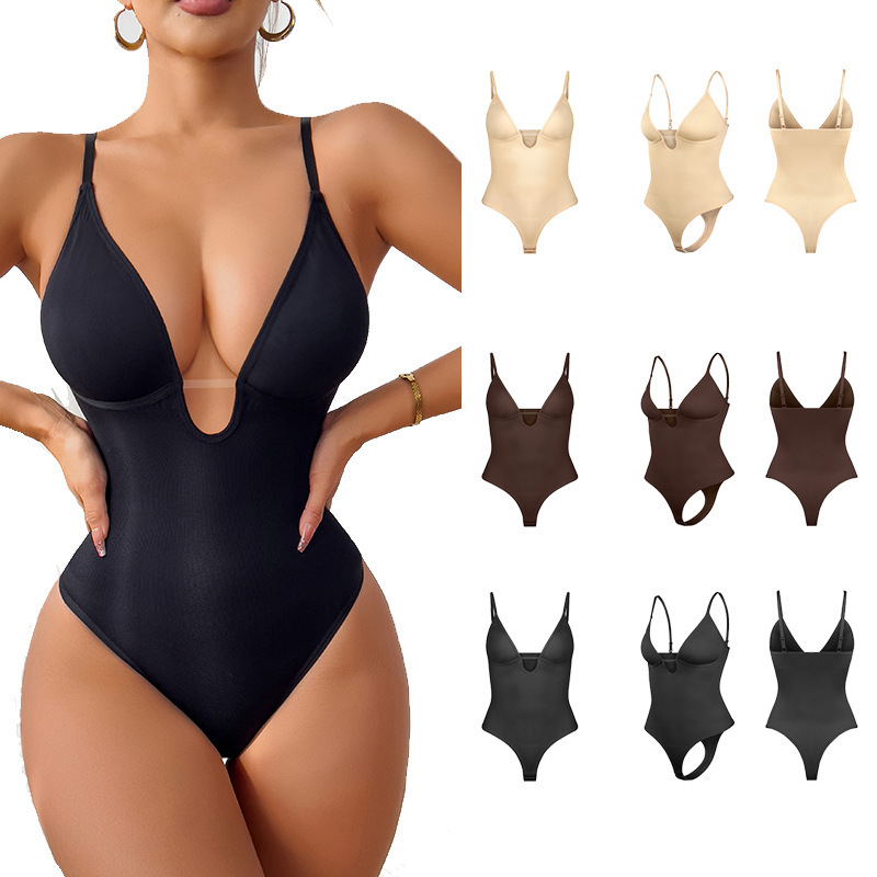 2026 Hot-Selling Cross-Border Deep V-Neck Sexy Waist-Cinching Open-Crotch Thong-Style Bodysuit for Women