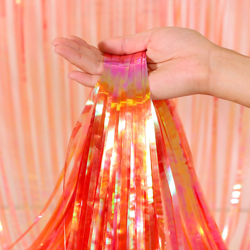 Fabricante al por mayor techo colorido decoración transparente rojo neto foto color importado fondo de fiesta de cortina de lluvia láser de colores image 18
