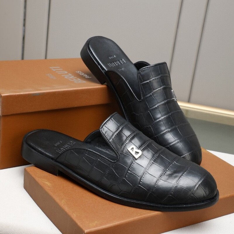 Original Brand and Box, Foreign Trade Men's Shoes, Genuine Leather Closed-Toe Slippers, Men's Outdoor Half-Slip Leather Shoes, Loafers, Flat Mules