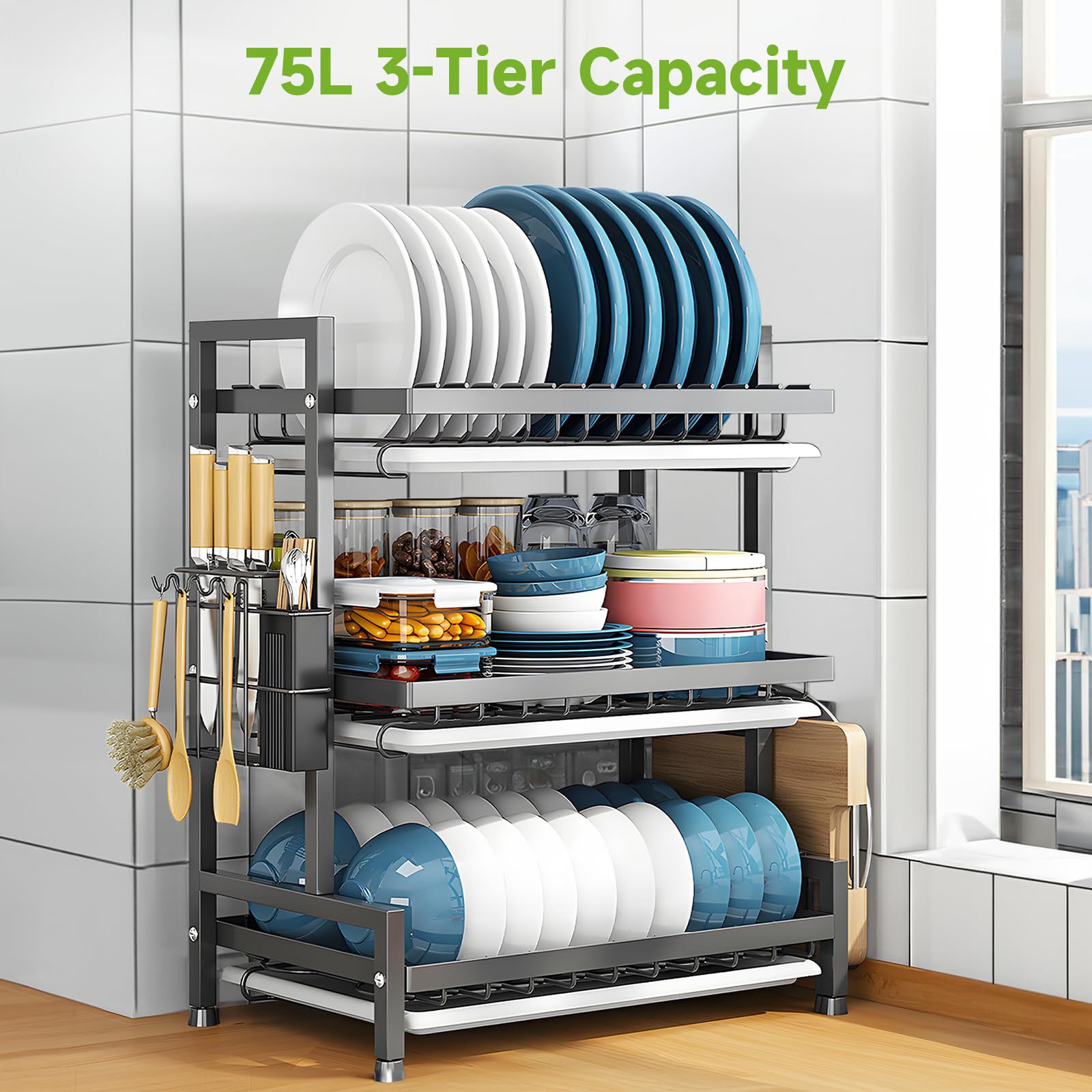 Fabricantes al por mayor 75L lavavajillas de gran capacidad lavavajillas de tres capas lavavajillas de platos de cocina de encimera de platos de extracción de drenaje