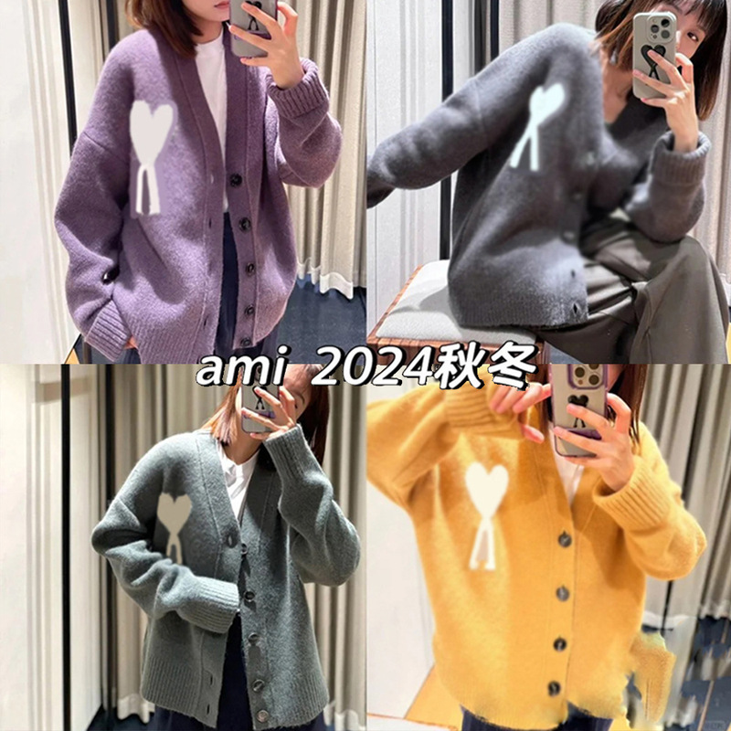 Ami Clams Sweater Big Love Jacquard Sweater Autumn and Winter Loose Casual Loose Men's and Women's Couple Cardigan Jacket