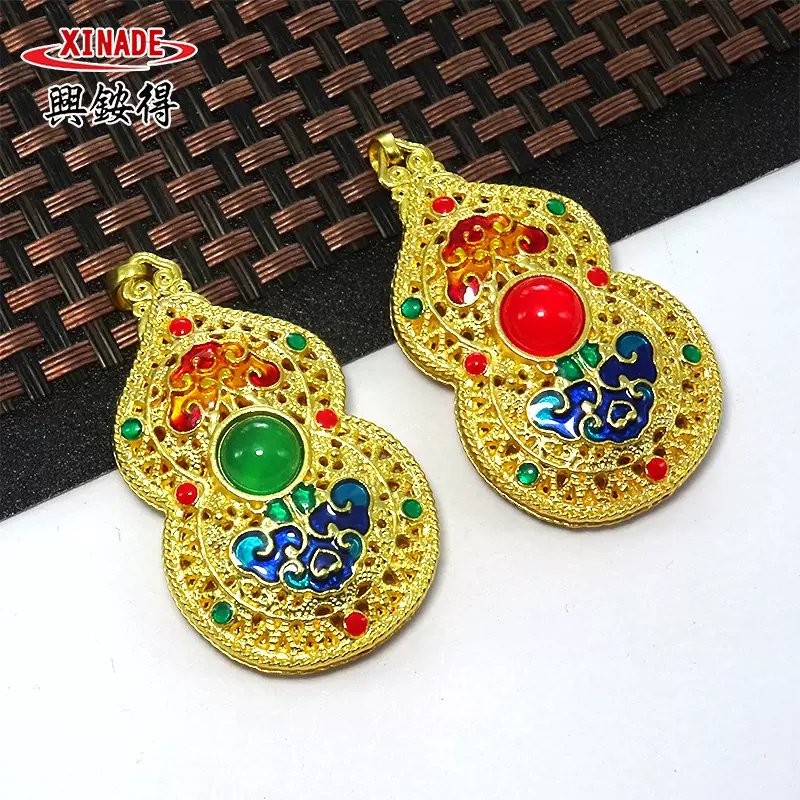 国潮风镶玉金刚佛葫芦吊坠镂空景泰蓝车挂毛衣链钥匙扣批发