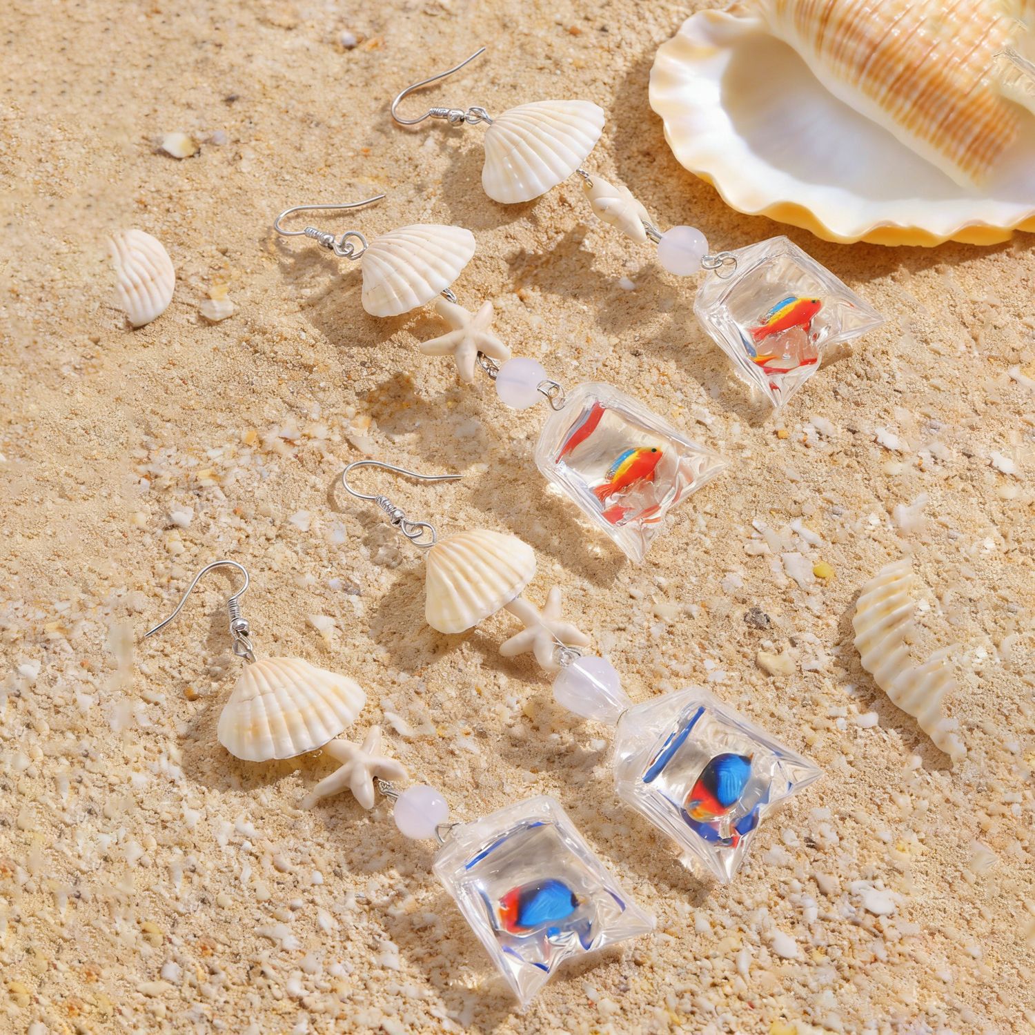 Ocean Style Starfish And Tropical Fish Stud Earrings For Women_voghion.com