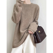 加厚加大仿水貂绒毛衣女2025新款秋冬圆领套头慵懒风长袖针织上衣