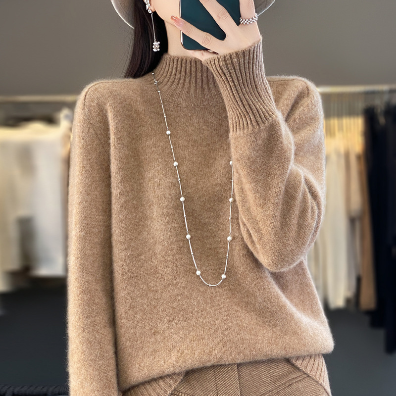Manufacturer Wholesale 2025 New 100% Wool Sweater Seven-Needle Thickeneded Half Turtleneck Long-Sleeved Knitted Sweater Wool Sweater for Women