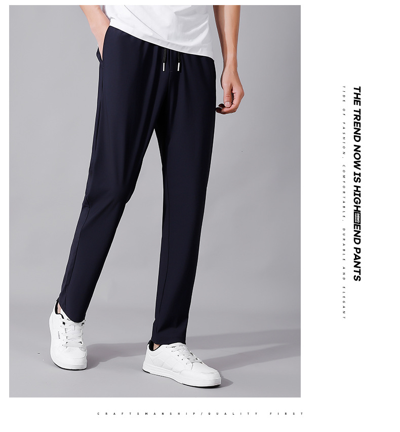 High-end ice silk casual dress pants for men, summer lightweight, breathable, drawstring, non-ironing straight-leg stretch business casual pants pic 23