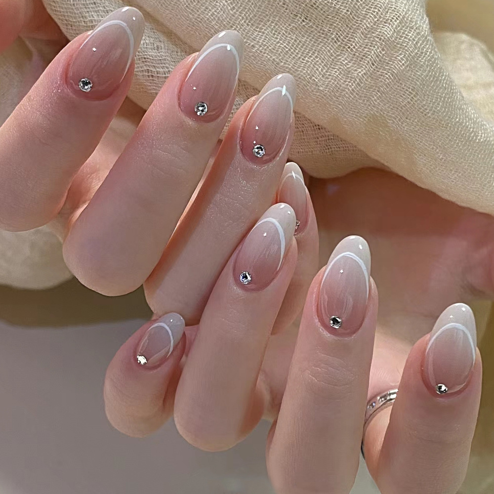 10 piezas de línea de código dividido manicura francesa parche de uñas de almendras blanqueantes manuales de diamantes para usar uñas