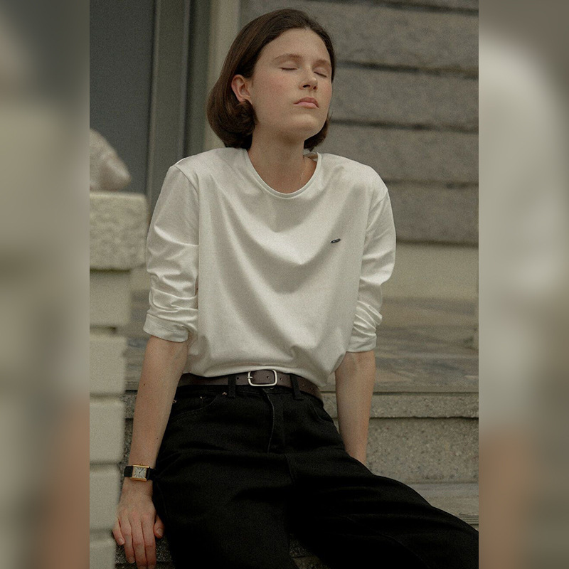 【Clearance Bargain】Round Neck Regular Shoulder Full Cotton Color-Block Metal Badge T-Shirt New Simple Casual Long Sleeve Top 【Clearance Bargain】Round Neck Regular Shoulder Full Cotton Color-Block Metal Badge T-Shirt New Simple Casual Long Sleeve Top
