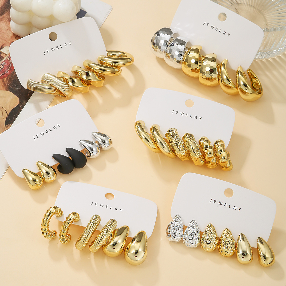 Europe and the United States cross-border jewelry fashion exaggerated earrings suit women C twist water drop earrings 3 pairs of combination wholesale