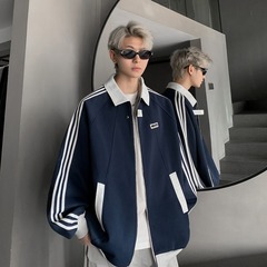 高級感のあるレトロな三本線ジャケット 男女兼用 トレンドブランド ピリュイシャオ（ピリュイシャオ） おしゃれでゆったりとした万能なラペルカーディガン スウェットジャケット