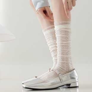Solid Color Calf Socks Women's Summer Thin Hollow-out Mesh Stockings Sweet Lace Ballet Stocking Boneless Socks
