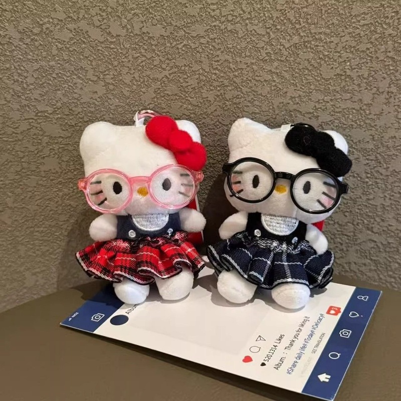 超かわいいメガネ女子高生キティ人形バッグペンダント漫画かわいいぬいぐるみキーホルダー女の子のためのギフト|undefined