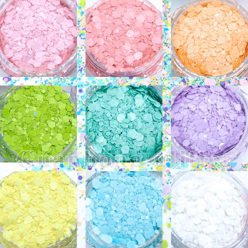Solid -resistant macaron -colored hexagonal mixed sequins matte…