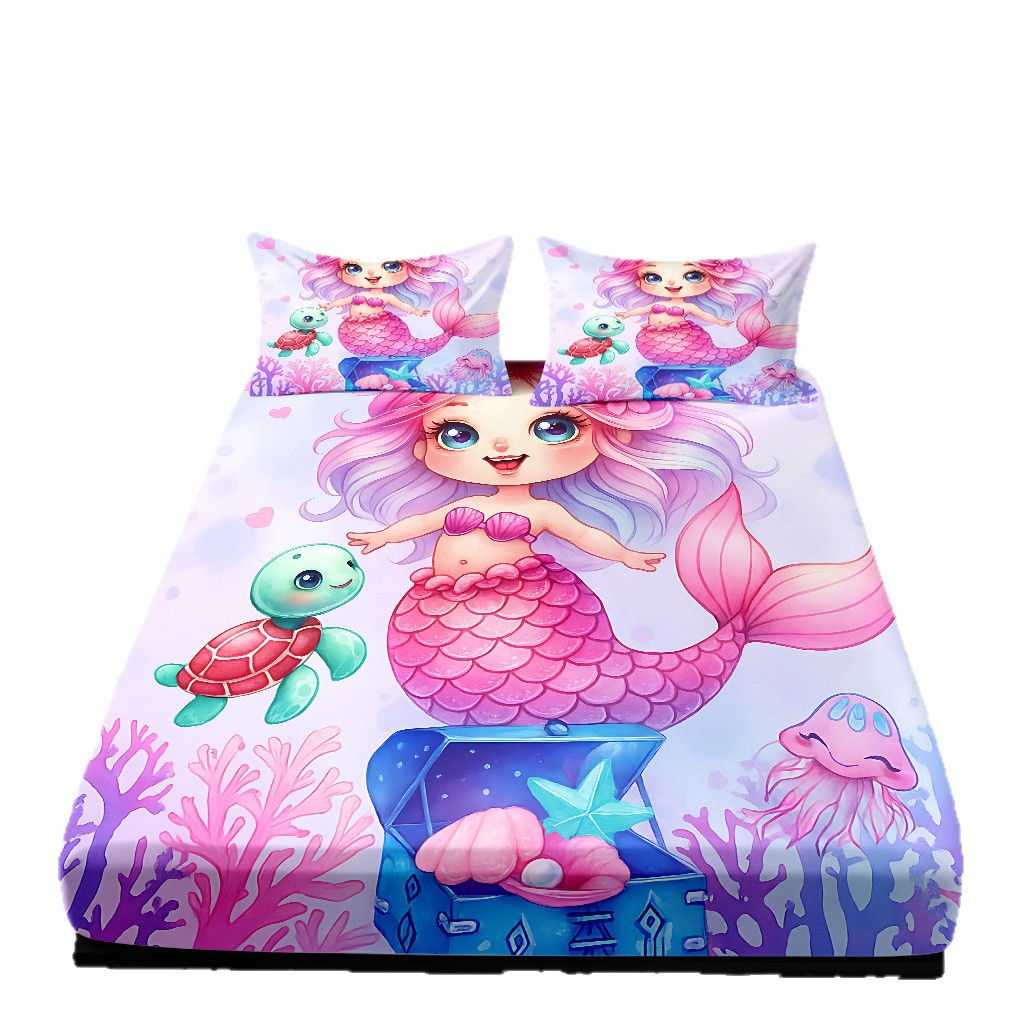 Modo JIT Temu serie de dibujos animados de sirena textil doméstico impresión digital cama de cama de cama kit fábrica de procesamiento